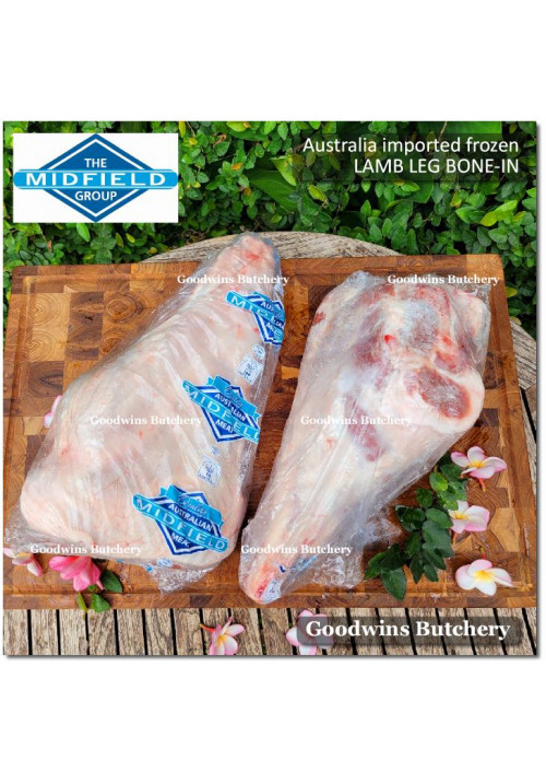 Lamb LEG BONE-IN CHUMP-OFF frozen Australia MIDFIELD WHOLE CUT +/-3.5kg 38x25x14cm (price/kg)